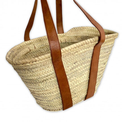 Palm leaf bag with leather handles IBIZA-1C, handcrafted from durable palm leaves.