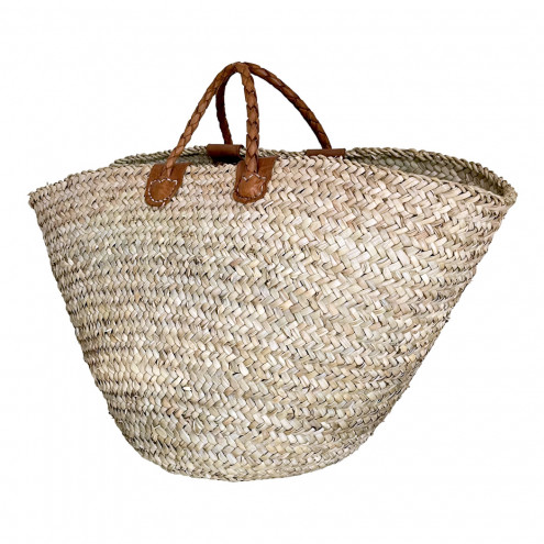 XL BALADIA palm leaf bag, handcrafted with palm leaves and vintage leather handles.