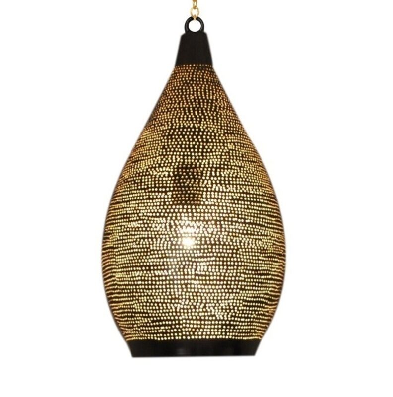 Captivating black Moroccan pendant light in teardrop shape