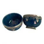 Set of 4 handcrafted purple Moroccan ceramic bowls with intricate designs.