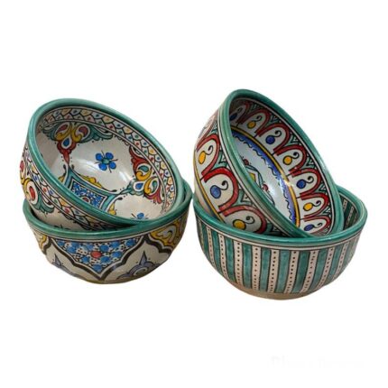 Handmade Fes ceramic bowls with traditional designs, perfect for serving small dishes.