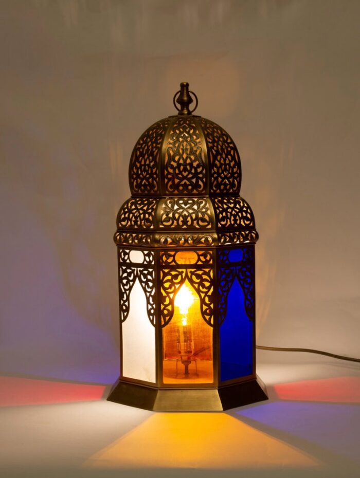 Colorful 40CM Moroccan table lamp adding elegance to home decor.