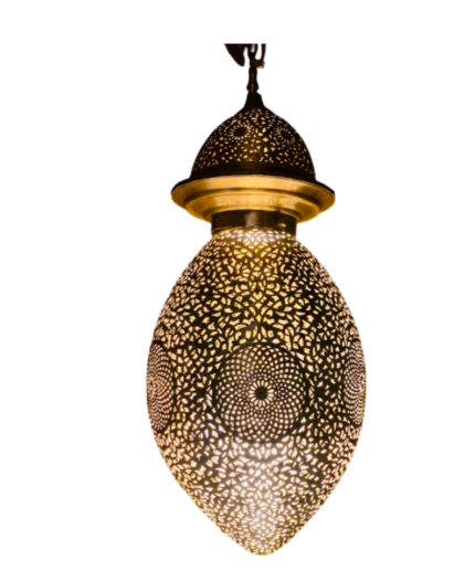 Handcrafted Moroccan silver suspension lamp with intricate patterns.