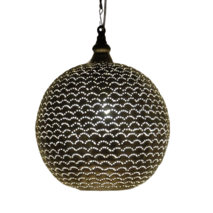 Handcrafted Moroccan modern suspension lamp in brass with captivating patterns.