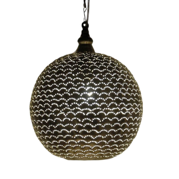 Handcrafted Moroccan modern suspension lamp in brass with captivating patterns.