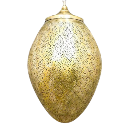 Vintage brass lamp with intricate Arabic patterns casting beautiful shadows on walls and ceilings.