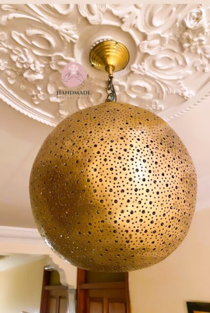 Handcrafted Moroccan copper chandelier showcasing intricate designs