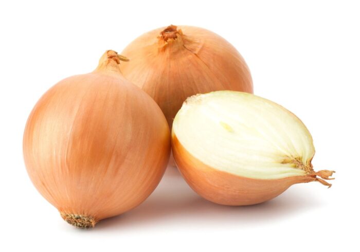 Fresh Moroccan yellow onions showcasing their quality and texture.
